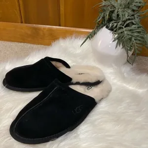 UGG: Men's Suede Wool Scuff Slipper Indoor Black Cream Slip Slide On Slippers 8
