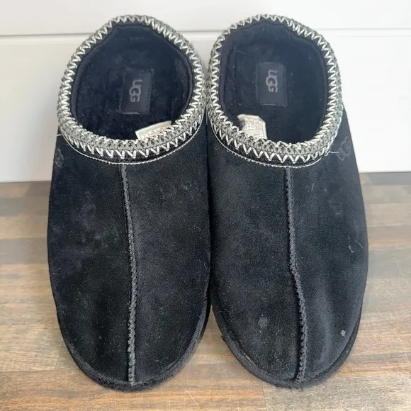UGG Men's Tasman Slippers Black Suede Sheepskin Lined Size 11 M EU 44 Street