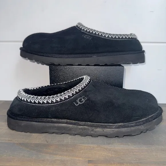 UGG Men's Tasman Slippers Black Suede Sheepskin Lined Size 11 M EU 44 Street
