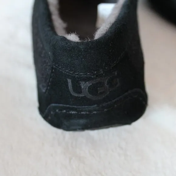 UGG NEW ASCOT WOOL SHEARLING SLIPPERS BLACK‎