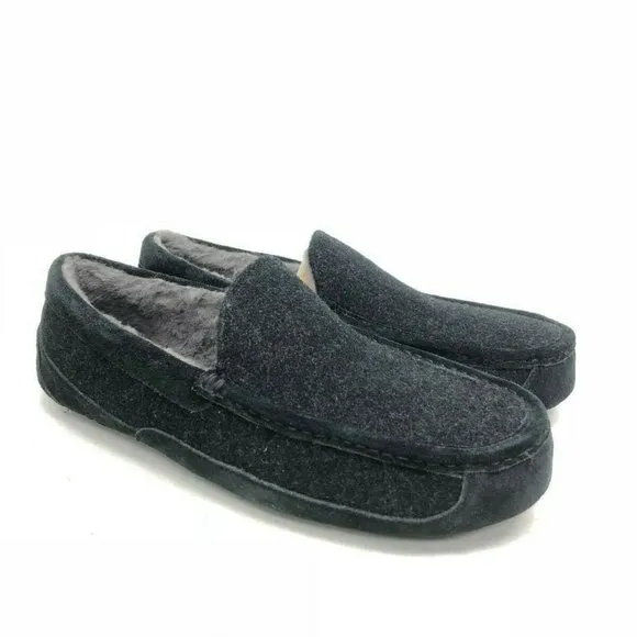 UGG NEW ASCOT WOOL SHEARLING SLIPPERS BLACK‎