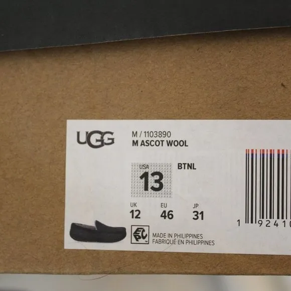 UGG NEW ASCOT WOOL SHEARLING SLIPPERS BLACK‎