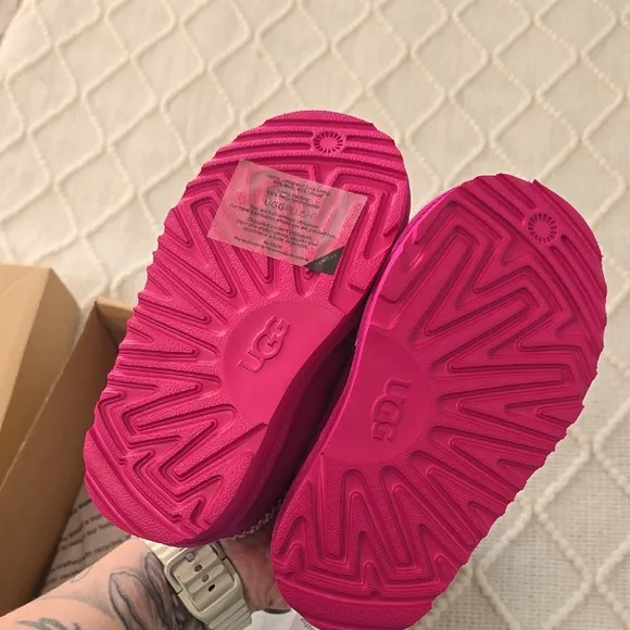 UGG Pink Plush Slippers with Decorative Trim