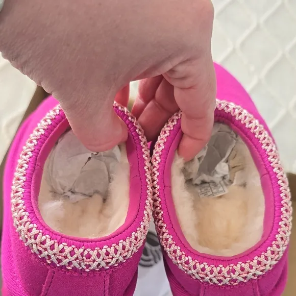 UGG Pink Plush Slippers with Decorative Trim