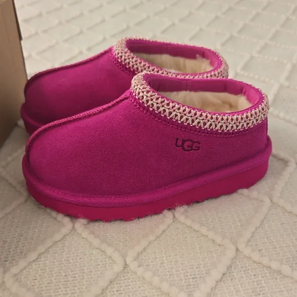 UGG Pink Plush Slippers with Decorative Trim