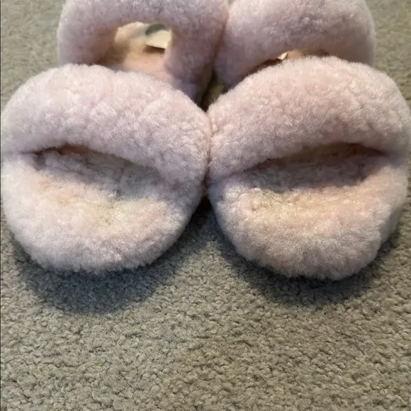 UGG Pink Plush Slippers with Double Strap Design