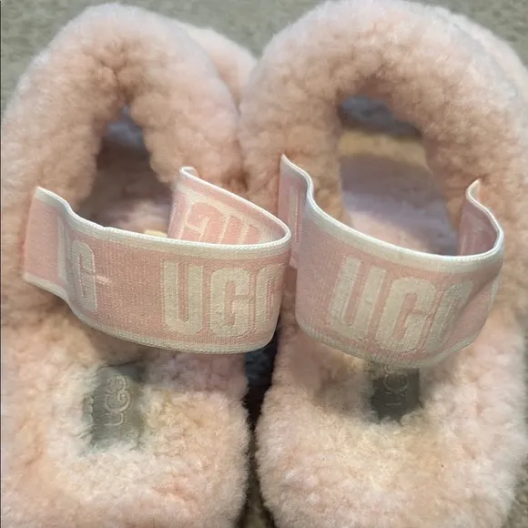 UGG Pink Plush Slippers with Double Strap Design