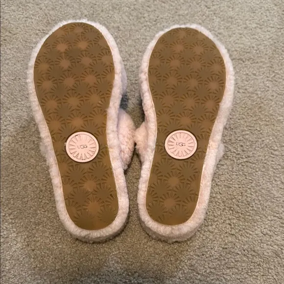 UGG Pink Plush Slippers with Double Strap Design