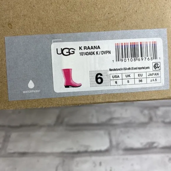 UGG Raana 1014340K Diva Pink Tall Pull Up Waterproof Mid Calf Rain Boots Girls 6