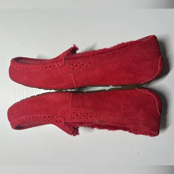 UGG Red Suede Slippers Plush Lining Slip-On