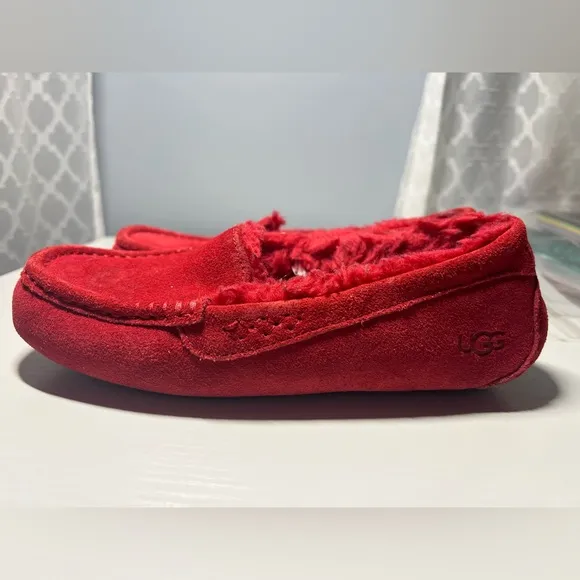 UGG Red Suede Slippers Plush Lining Slip-On