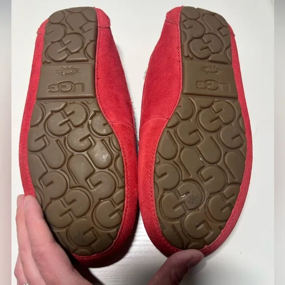 UGG Red Suede Slippers Plush Lining Slip-On