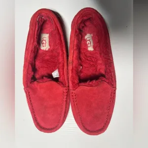 UGG Red Suede Slippers Plush Lining Slip-On