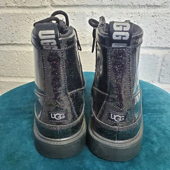 UGG Robley Ankle Boots Youth Kids Size 6 Womens 8 Black Glitter Patent Leather