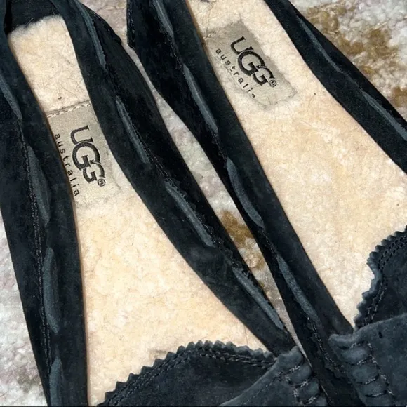 UGG Roni Black Suede Leather Slip On Slippers‎ Moccasins Casual Shoes