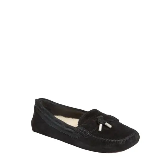 UGG Roni Black Suede Leather Slip On Slippers‎ Moccasins Casual Shoes