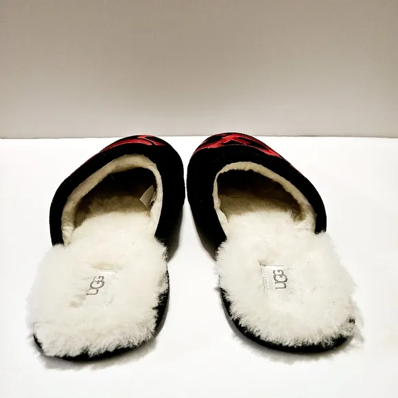 UGG Scuff Logo Suede Wool Indoor Size 11 Men's Slippers Black Sandals