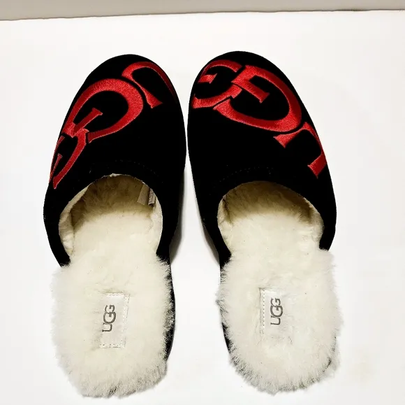 UGG Scuff Logo Suede Wool Indoor Size 11 Men's Slippers Black Sandals