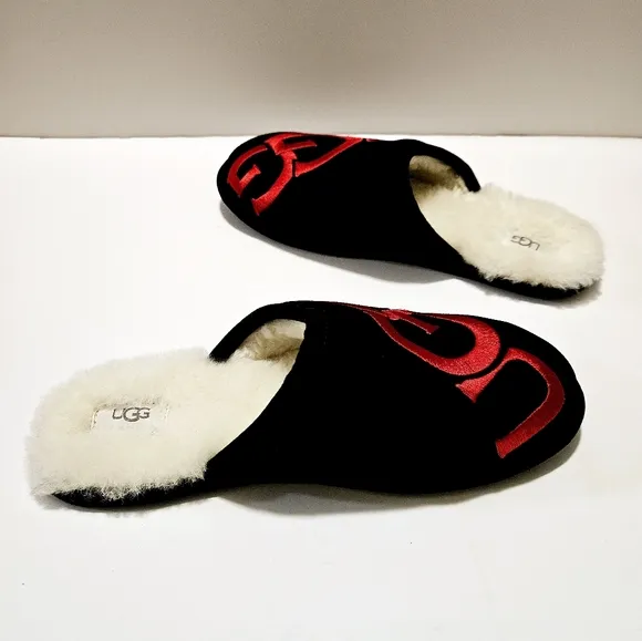 UGG Scuff Logo Suede Wool Indoor Size 11 Men's Slippers Black Sandals
