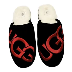 UGG Scuff Logo Suede Wool Indoor Size 11 Men's Slippers Black Sandals