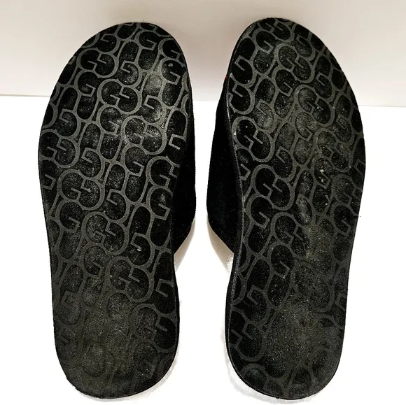 UGG Scuff Logo Suede Wool Indoor Size 11 Men's Slippers Black Sandals
