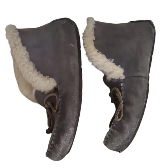 UGG Sheepskin Suede Slip On Moccasin Slippers Alena Gray 1004806 Womens Size 8
