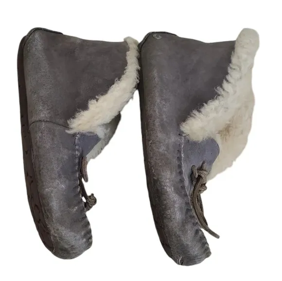UGG Sheepskin Suede Slip On Moccasin Slippers Alena Gray 1004806 Womens Size 8