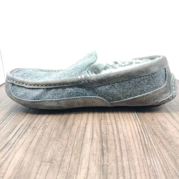 UGG Slippers Ascot Wool Gray Suede Moc Toe Moccasin Slip On Loafer Lined Men's 8