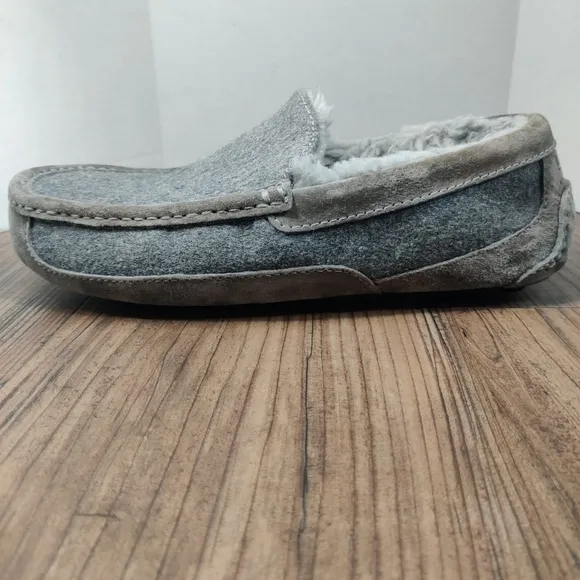 UGG Slippers Ascot Wool Gray Suede Moc Toe Moccasin Slip On Loafer Lined Men's 8