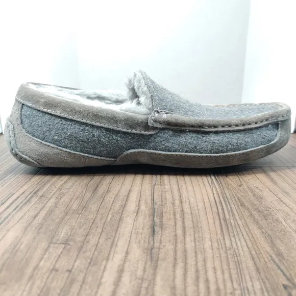 UGG Slippers Ascot Wool Gray Suede Moc Toe Moccasin Slip On Loafer Lined Men's 8