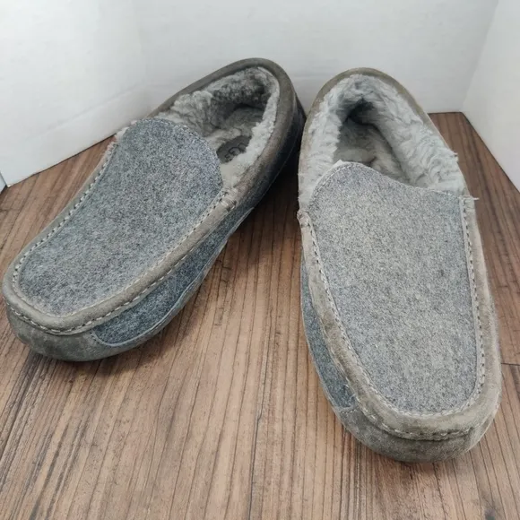 UGG Slippers Ascot Wool Gray Suede Moc Toe Moccasin Slip On Loafer Lined Men's 8