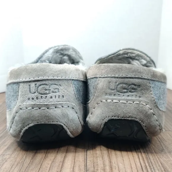 UGG Slippers Ascot Wool Gray Suede Moc Toe Moccasin Slip On Loafer Lined Men's 8