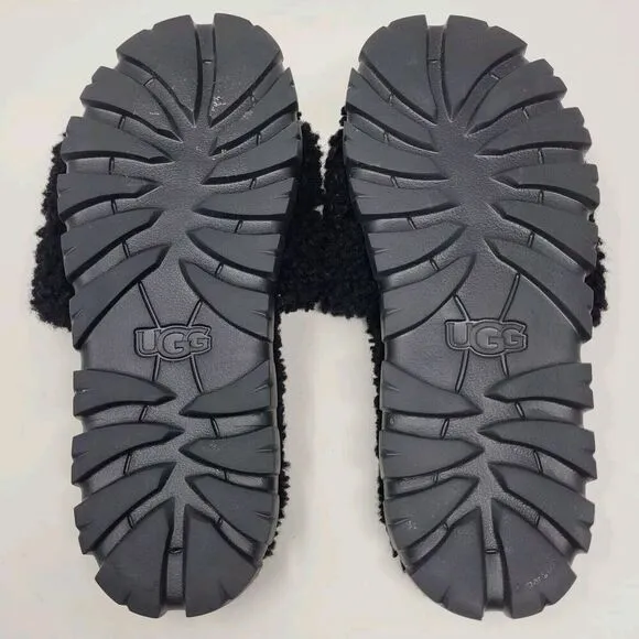 UGG Slippers Womens 7 Black Cozetta Curly Sheepskin Indoor Outdoor Shoe NEW