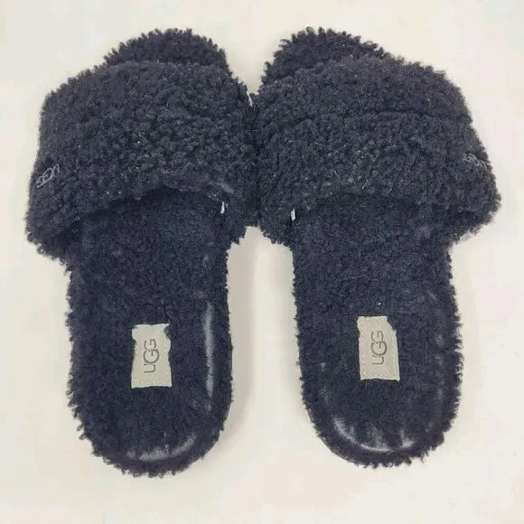 UGG Slippers Womens 7 Black Cozetta Curly Sheepskin Indoor Outdoor Shoe NEW
