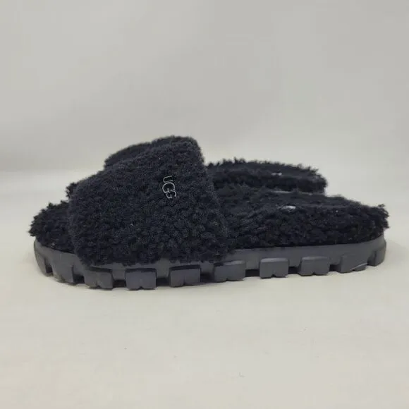 UGG Slippers Womens 7 Black Cozetta Curly Sheepskin Indoor Outdoor Shoe NEW