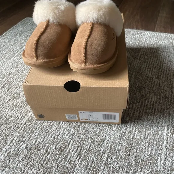 UGG Tan Slippers with Cream Sheepskin Collar