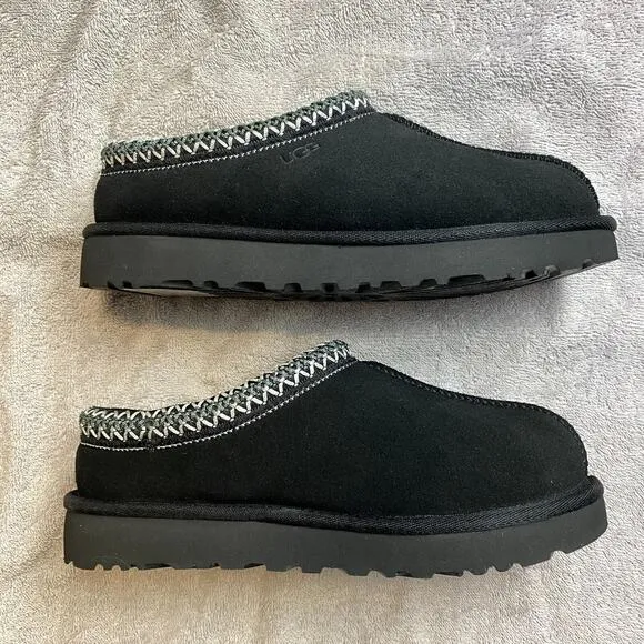 UGG Tasman Slippers Women 6 Cozy Black Slip On Embroidered Boho