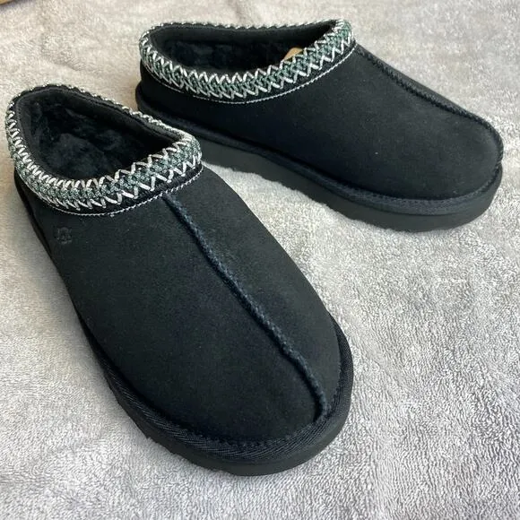 UGG Tasman Slippers Women 6 Cozy Black Slip On Embroidered Boho
