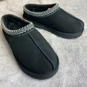 UGG Tasman Slippers Women 6 Cozy Black Slip On Embroidered Boho
