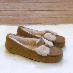 UGG Women’s Ansley Fur Bow Chestnut Suede Slippers