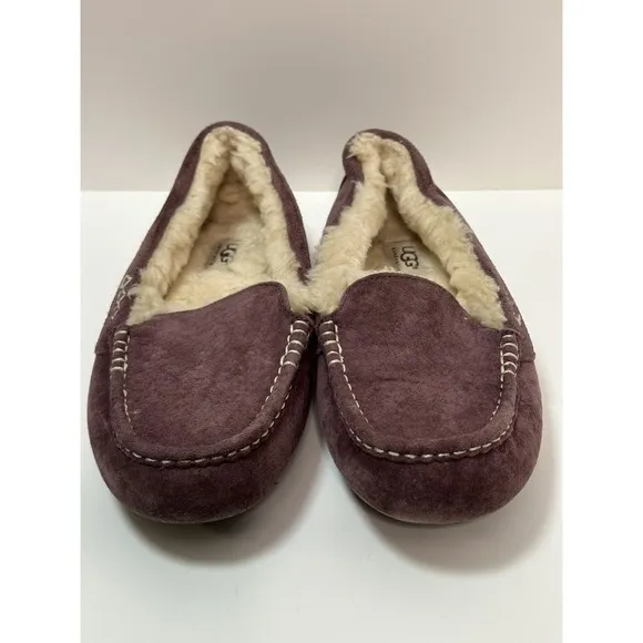 UGG, Women's Ansley Suede Moccasin Slippers/Shoes, Purple, Size 9