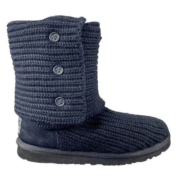 UGG Women’s Black Knit Cardy Pull On Winter Boot Size US 6