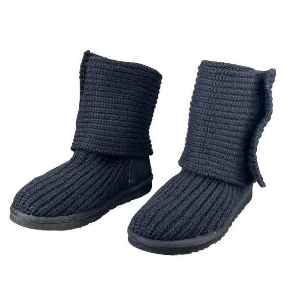 UGG Women’s Black Knit Cardy Pull On Winter Boot Size US 6