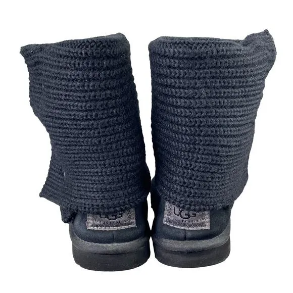 UGG Women’s Black Knit Cardy Pull On Winter Boot Size US 6