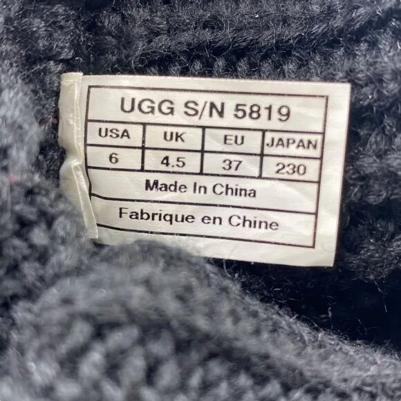 UGG Women’s Black Knit Cardy Pull On Winter Boot Size US 6