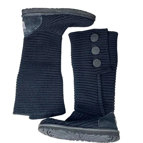 UGG Women’s Black Knit Cardy Pull On Winter Boot Size US 6