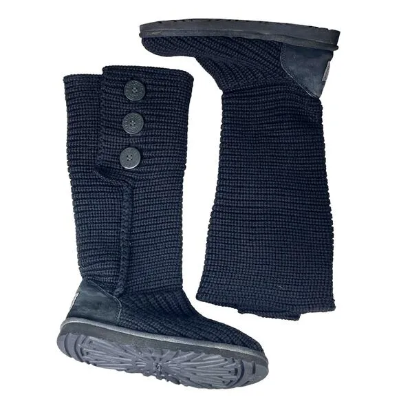 UGG Women’s Black Knit Cardy Pull On Winter Boot Size US 6