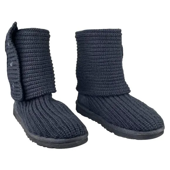 UGG Women’s Black Knit Cardy Pull On Winter Boot Size US 6