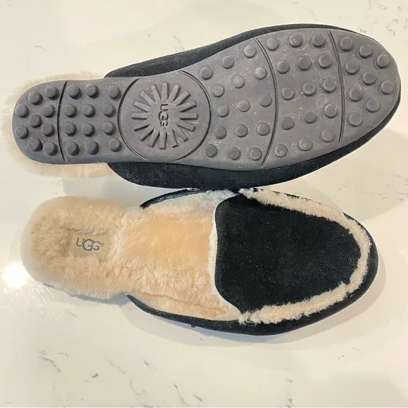 UGG® | Womens Black Suede Sheepskin Lane Slip-On Loafer Slippers | US 7