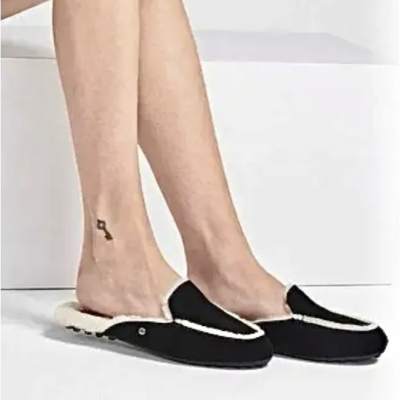 UGG® | Womens Black Suede Sheepskin Lane Slip-On Loafer Slippers | US 7